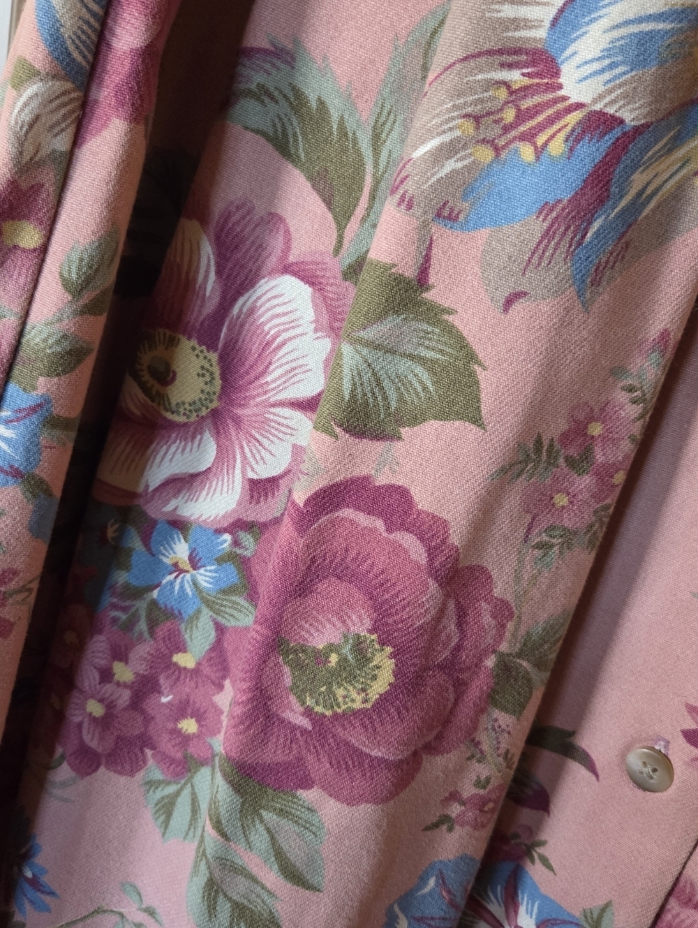 Vtg Ruff Hewn Floral Pleated Button Front Midi Skirt Pink Cotton Pockets USA 8 - Picture 5 of 12
